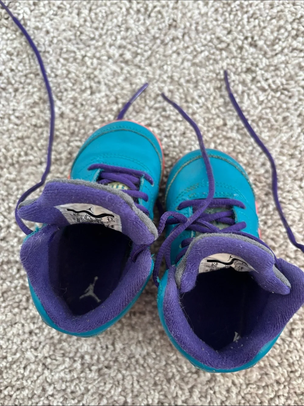 Nike Kids Teal, Purple & Coral High-Top Air Jordan Sneakers